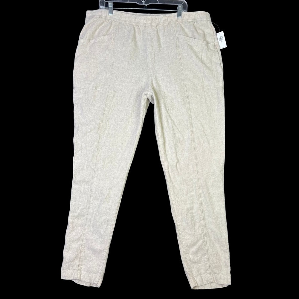 NWT Old Navy Womens Linen Boho Coastal Gauze Pocket High Rise Pant Beige XL Tall